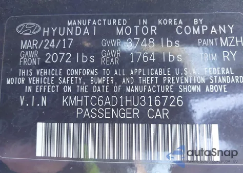 2017 Hyundai Veloster z USA, uszkodzony, nr VIN KMHTC6AD1HU316726